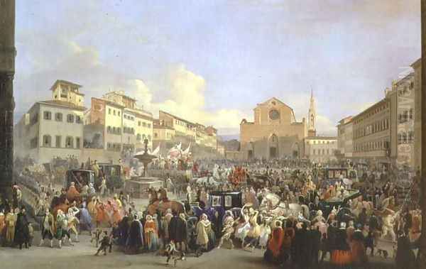 View of Piazza Santa Croce on the occasion of a carnival, 1846 Oil Painting by Giovanni Signorini