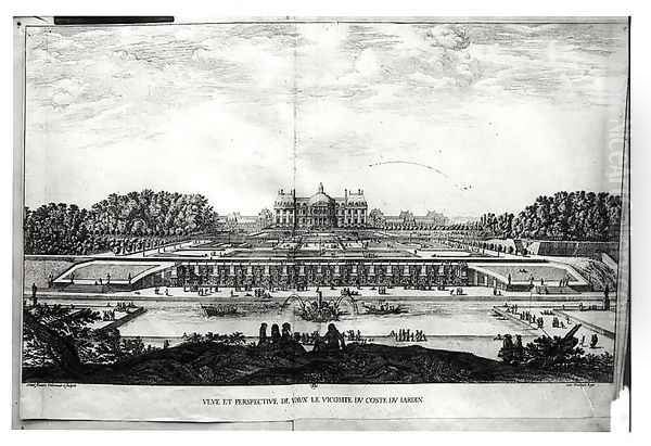 Perspective View of the garden facade of the Chateau of Vaux-le-Vicomte Oil Painting by Israel Silvestre the Younger