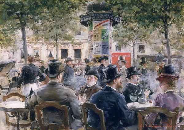 Cafe Scene in Paris, 1884 Oil Painting by Louis Anet Sabatier