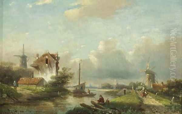 A river landscape in summer Oil Painting by Jan Jacob Spohler