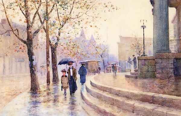 Walking in the Rain Oil Painting by Paul Sawyier