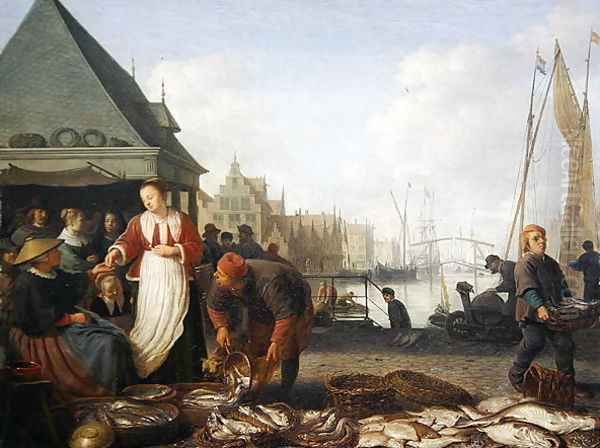 The Rotterdam Fish Market Oil Painting by Hendrick Maertensz. Sorch (see Sorgh)