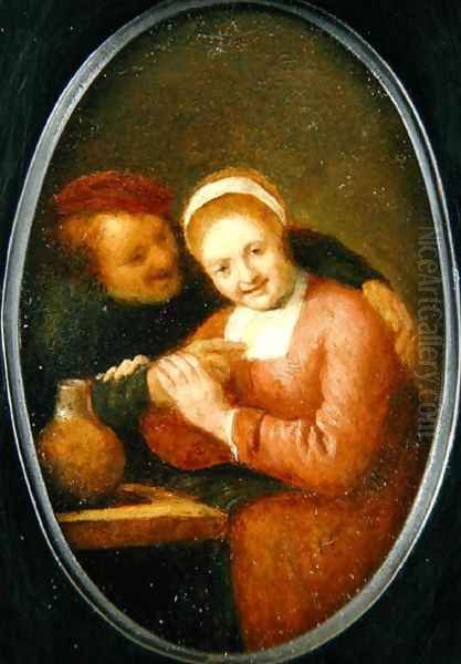 An Amorous Couple at a Table Oil Painting by Hendrick Maertensz. Sorch (see Sorgh)