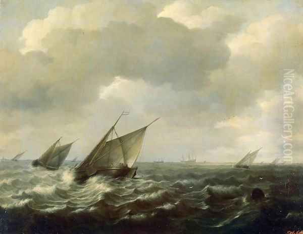 Sailing Vessels in a Strong Wind Oil Painting by Hendrick Maertensz. Sorch (see Sorgh)