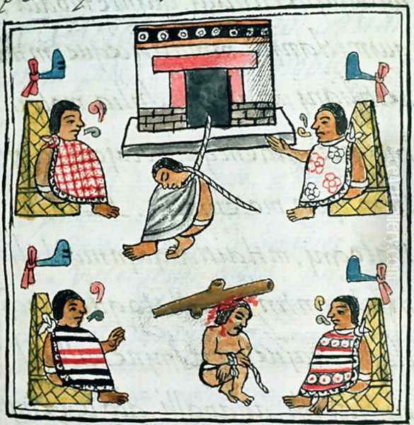 Ms. Palat. 218-220 Book IX Judgement and Punishment in the Aztec empire Oil Painting by Bernardino de Sahagun