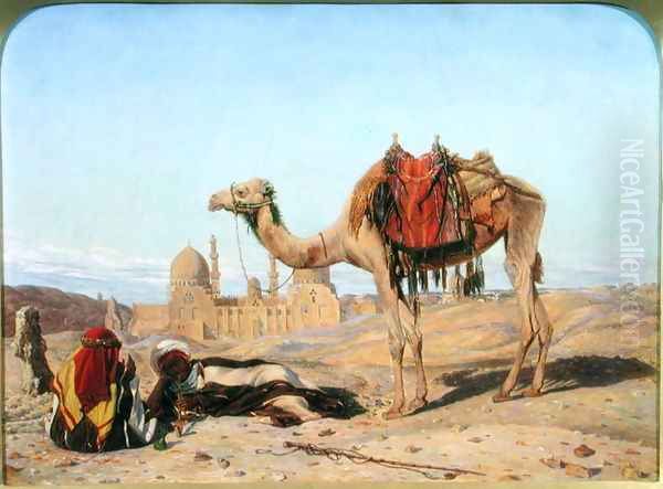 Dromedary and Arabs at the City of the Dead, Cairo, 1856 Oil Painting by Thomas Seddon