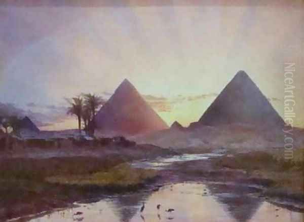 The Pyramids at Gizeh Oil Painting by Thomas Seddon