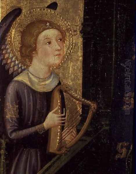 Angel playing a Harp Oil Painting by Pere Serra