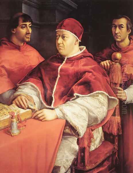 Portrait of Pope Leo X and Two Cardinals Oil Painting by Raffaelo Sanzio