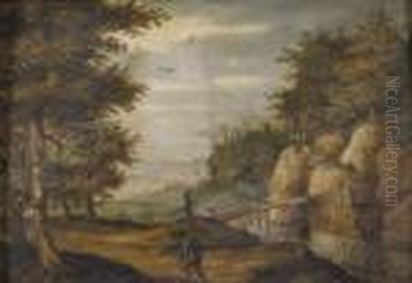 Felsige Landschaft Mit Einem Wanderer Oil Painting by Roelandt Jacobsz Savery