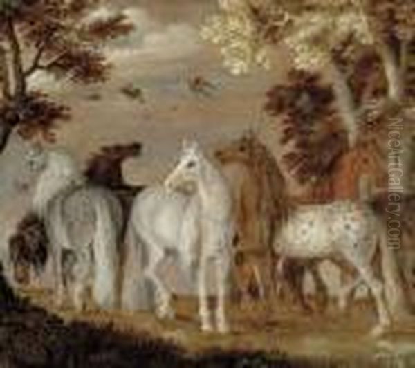 Sept Chevaux Dans Un Paysage Oil Painting by Roelandt Jacobsz Savery