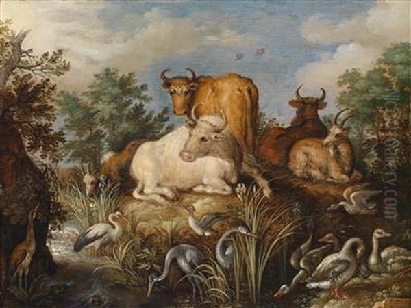 Tiere Ineiner Bewaldeten Landschaft Oil Painting by Roelandt Jacobsz Savery