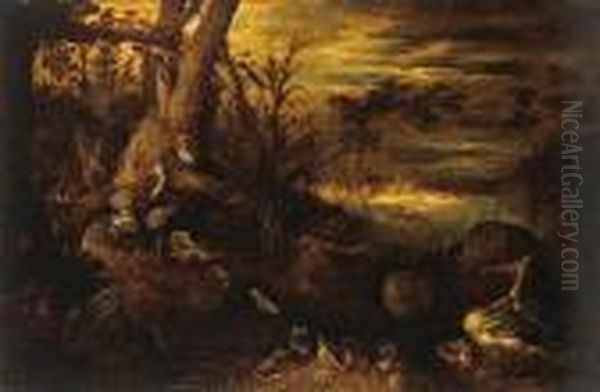 A Wooded Landscape With An Exotic Menagerie Oil Painting by Roelandt Jacobsz Savery