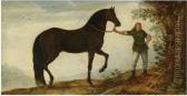 A Black Stallion With A Groom, In A Landscape Oil Painting by Roelandt Jacobsz Savery