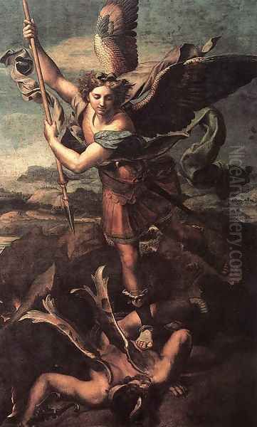 St Michael and the Satan Oil Painting by Raffaelo Sanzio