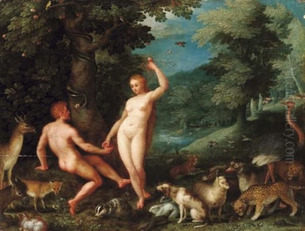 Adamo E Eva Nel Paradiso Terrestre Oil Painting by Roelandt Jacobsz Savery