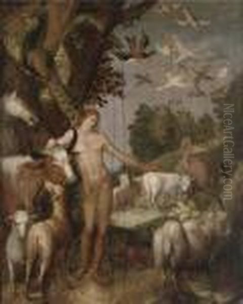 The Naming Of The Animals In The Garden Of Eden Oil Painting by Roelandt Jacobsz Savery