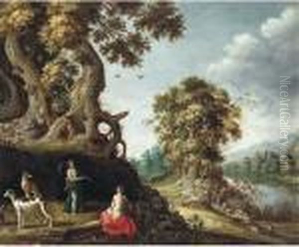 A Wooded River Landscape With Jupiter And Callisto Oil Painting by Roelandt Jacobsz Savery