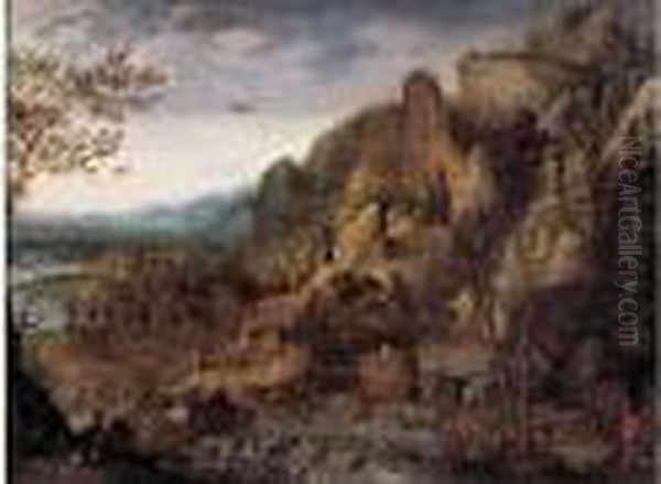 Paysage De Montagne A La Cascade Oil Painting by Roelandt Jacobsz Savery