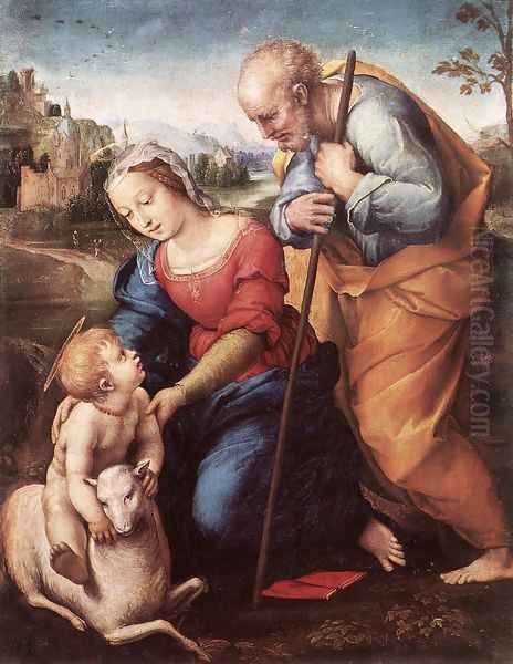 The Holy Family with a Lamb Oil Painting by Raffaelo Sanzio