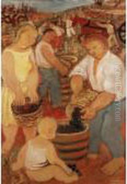 The Grape Harvest Oil Painting by Alberto Savinio