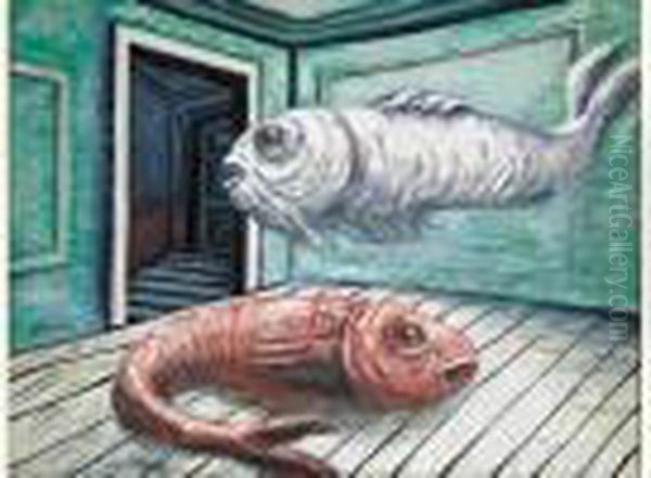 Les Poissons, 1927/1928 Oil Painting by Alberto Savinio