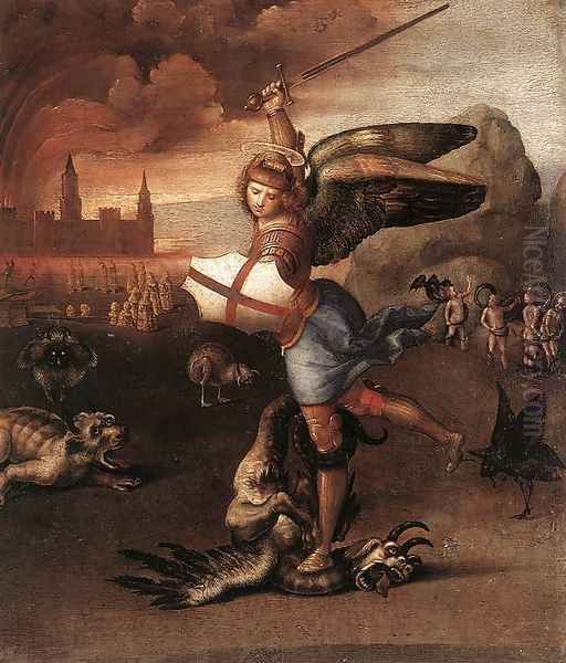 St Michael and the Dragon Oil Painting by Raffaelo Sanzio