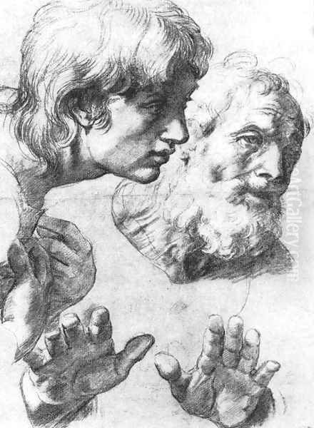 Heads and hands of the Apostles Oil Painting by Raffaelo Sanzio