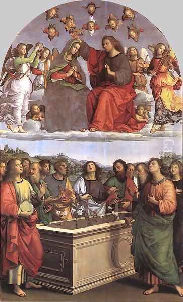 The Crowning of the Virgin (Oddi altar) 2 Oil Painting by Raffaelo Sanzio