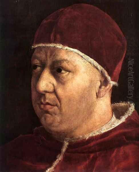 Pope Leo X with Cardinals Giulio de' Medici and Luigi de' Rossi (detail) Oil Painting by Raffaelo Sanzio