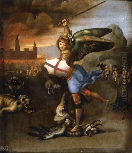 St Michael and the Dragon 2 Oil Painting by Raffaelo Sanzio