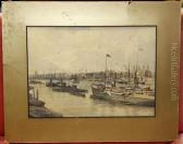 Boats Off The Tower Of London Oil Painting by William Harrison Scarborough