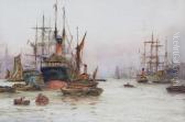 Unloading Off Wapping, London Oil Painting by William Harrison Scarborough