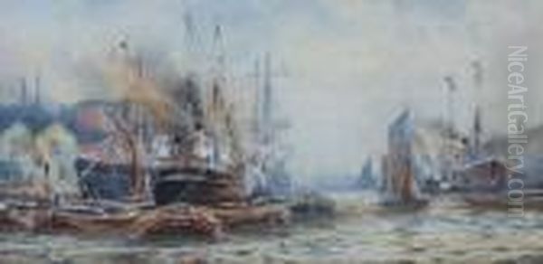 Blackwall Reach, London Oil Painting by William Harrison Scarborough