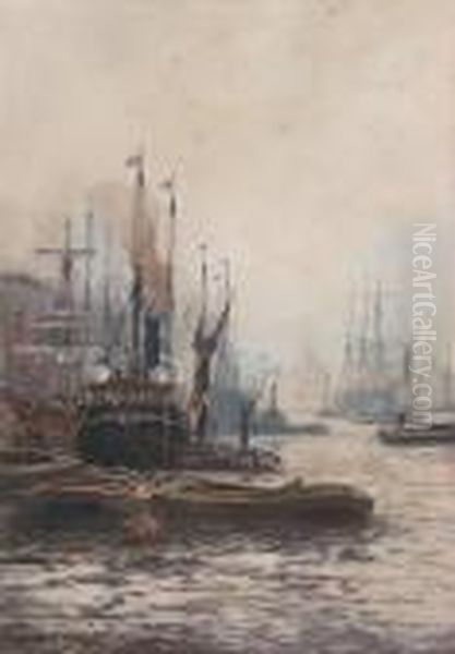 Off Shadwell, Pool Of London Oil Painting by William Harrison Scarborough