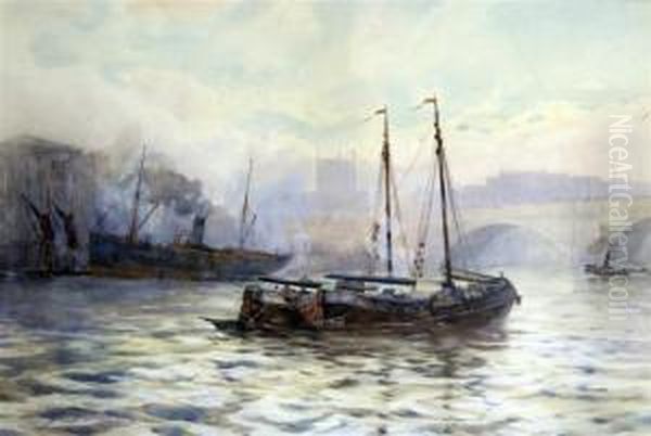 Thames Scene Oil Painting by William Harrison Scarborough