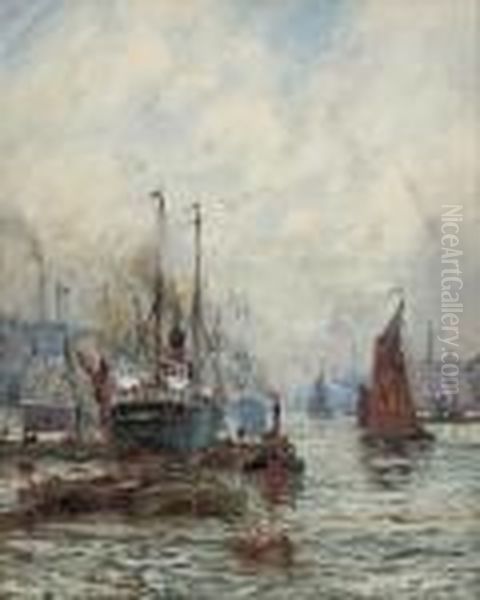 Limehouse Reach, London (illustrated); And Low Tide, Whitby Oil Painting by William Harrison Scarborough