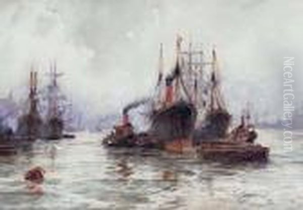 Shipping On The Thames Oil Painting by William Harrison Scarborough