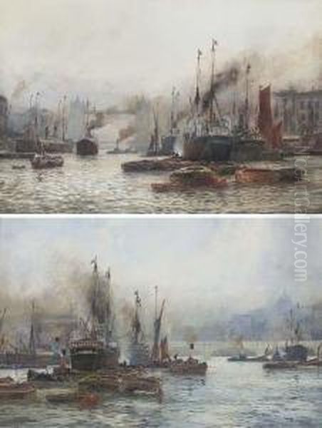 The Pool Of London; And London Bridge (both Illustrated) Oil Painting by William Harrison Scarborough