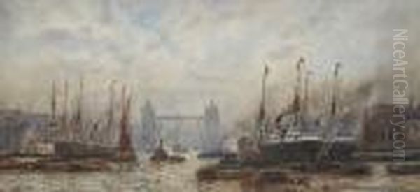 The Pool Of London And Tower Bridge Oil Painting by William Harrison Scarborough