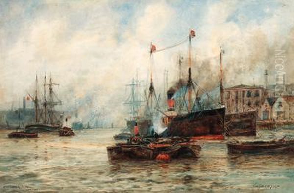 The Lower Pool, London Oil Painting by William Harrison Scarborough