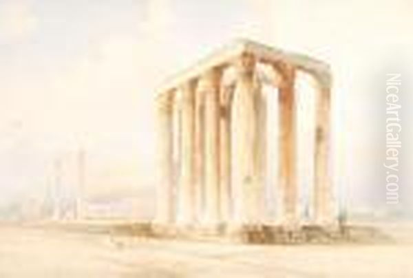 Temple Ofjupiter, 
Athens Oil Painting by Spyridon Scarvelli