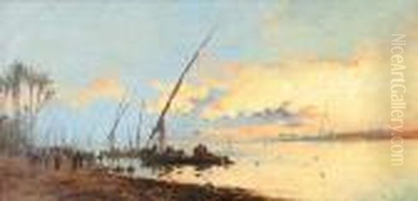 Sunset In The Nile Oil Painting by Spyridon Scarvelli