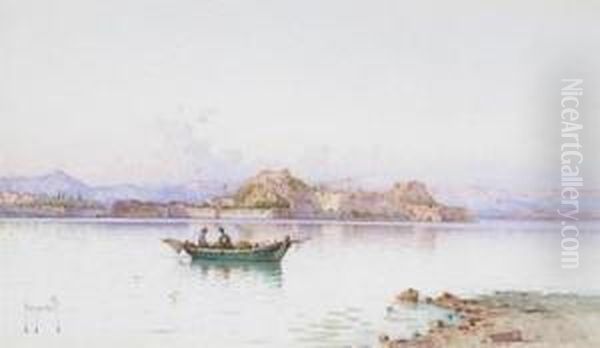 The Citadel On The Bay Of Castrades, Corfu Oil Painting by Spyridon Scarvelli