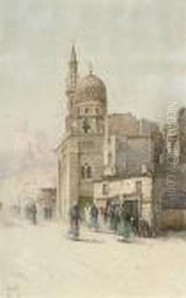 A Bustling Street, Cairo Oil Painting by Spyridon Scarvelli