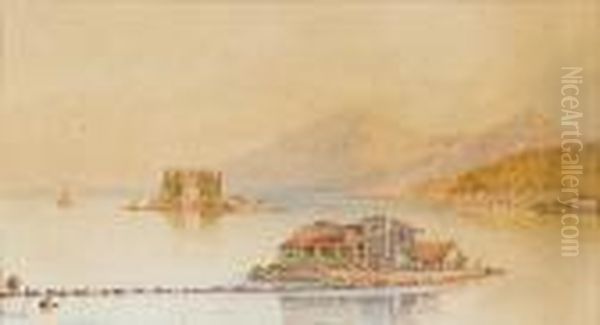 The Islands Of Pontikonissi And Vlacherna,corfu Oil Painting by Spyridon Scarvelli