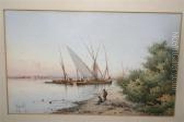 Dhows On The Nile Oil Painting by Spyridon Scarvelli