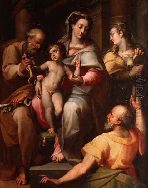 Holy Family with St. Peter and St. Mary Magdalene Oil Painting by Orazio Samacchini