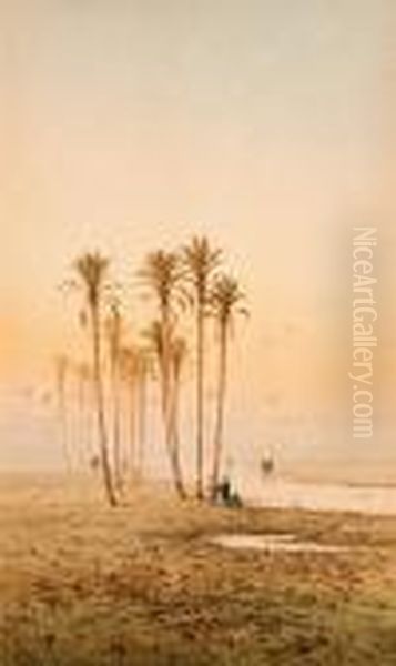 Shore With Palm Trees Oil Painting by Spyridon Scarvelli