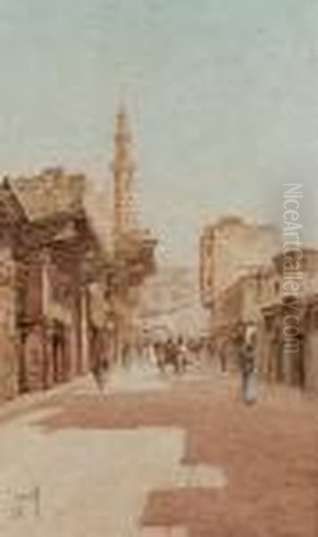 Cairo Street Scene Oil Painting by Spyridon Scarvelli